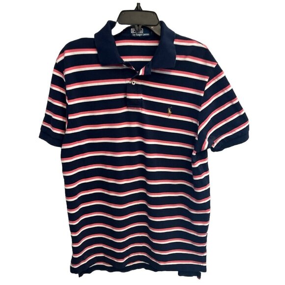 Vintage Polo By Ralph Lauren Striped Short Sleeve 1/4 Button Collared Sz L - Picture 1 of 7